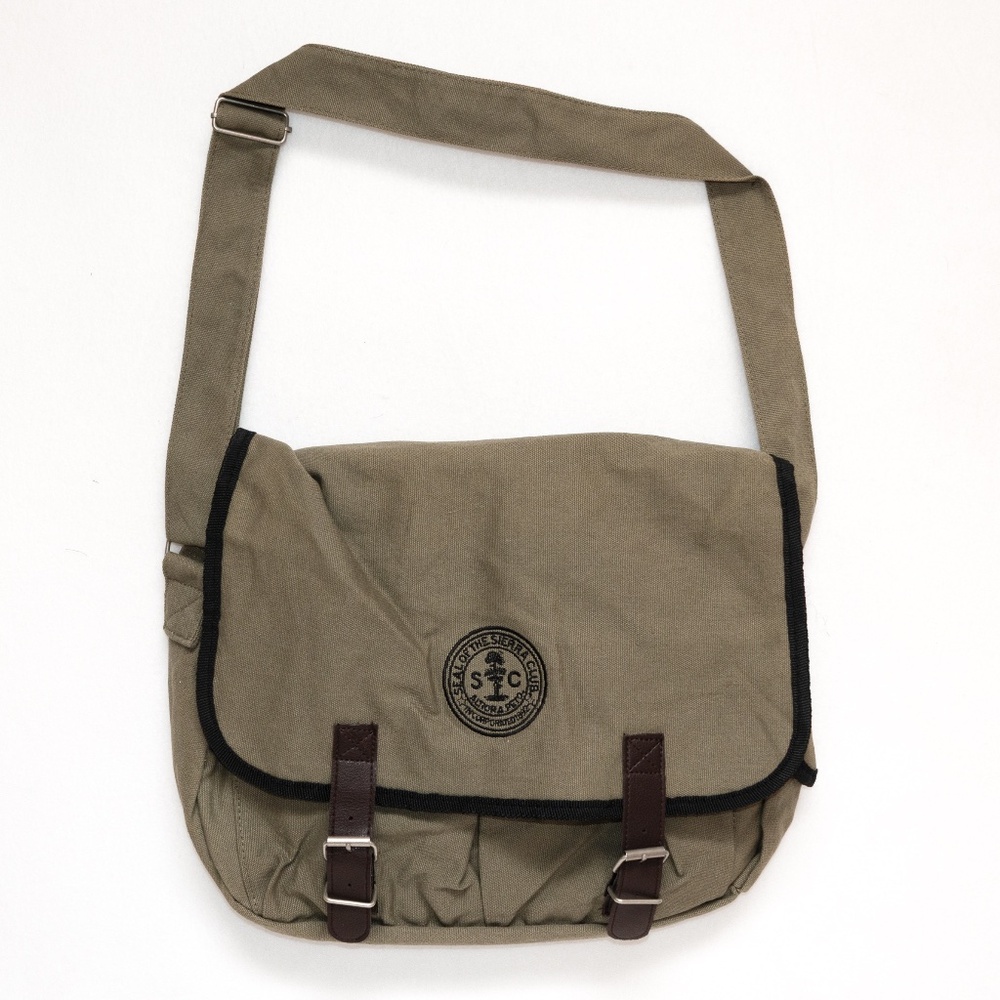 Green canvas shoulder bag with buckle front and adjustable strap  - NEW